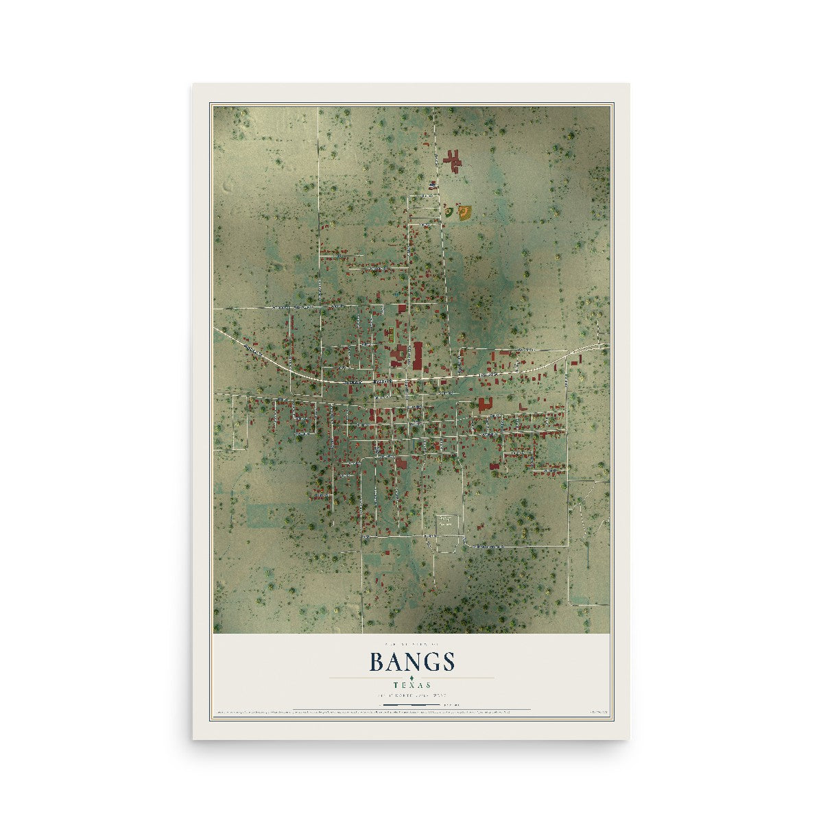 Map of Bangs, Texas, 12 x 18 inch unframed archival matte print