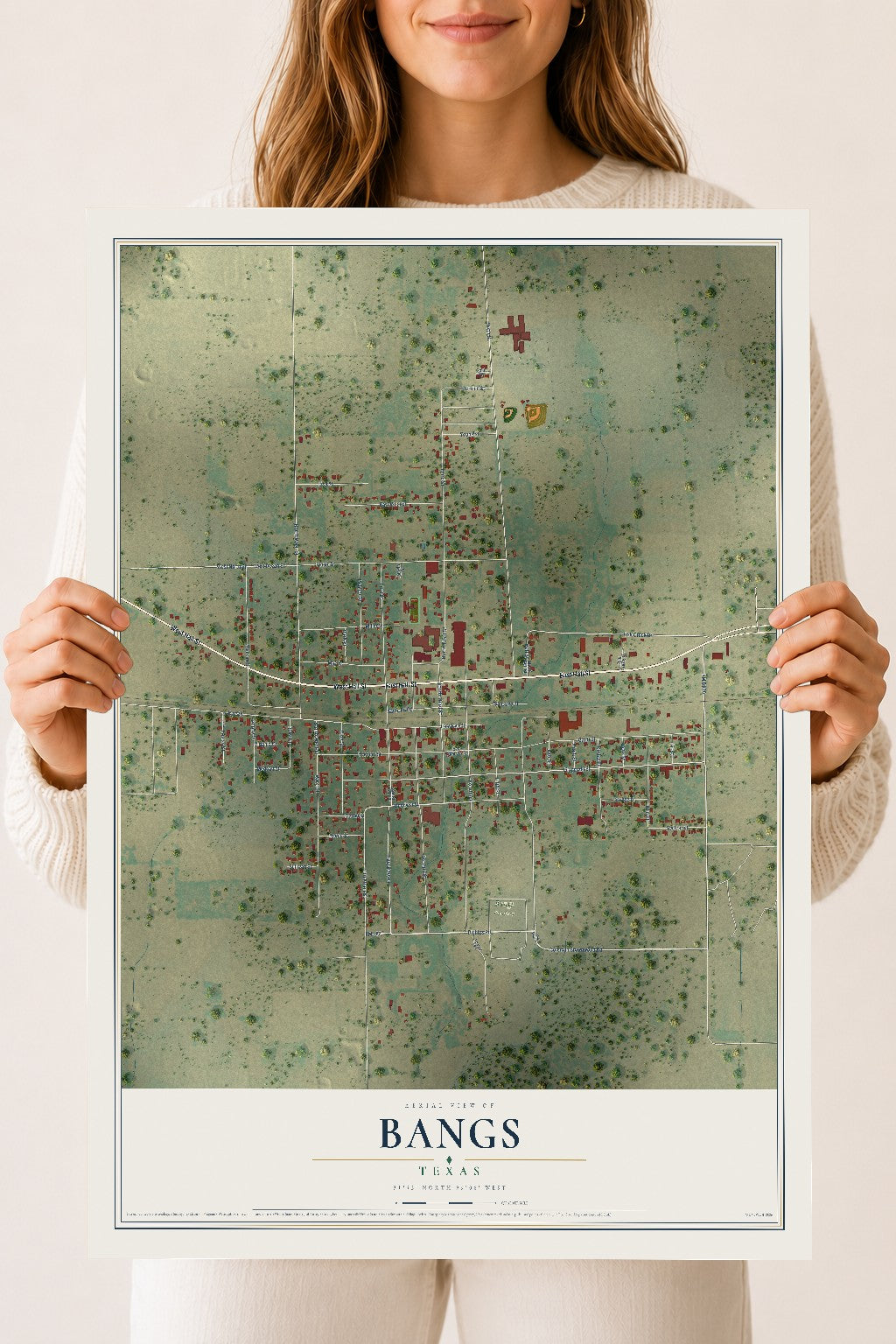Map of Bangs, Texas, 18 x 24 inch unframed archival matte print
