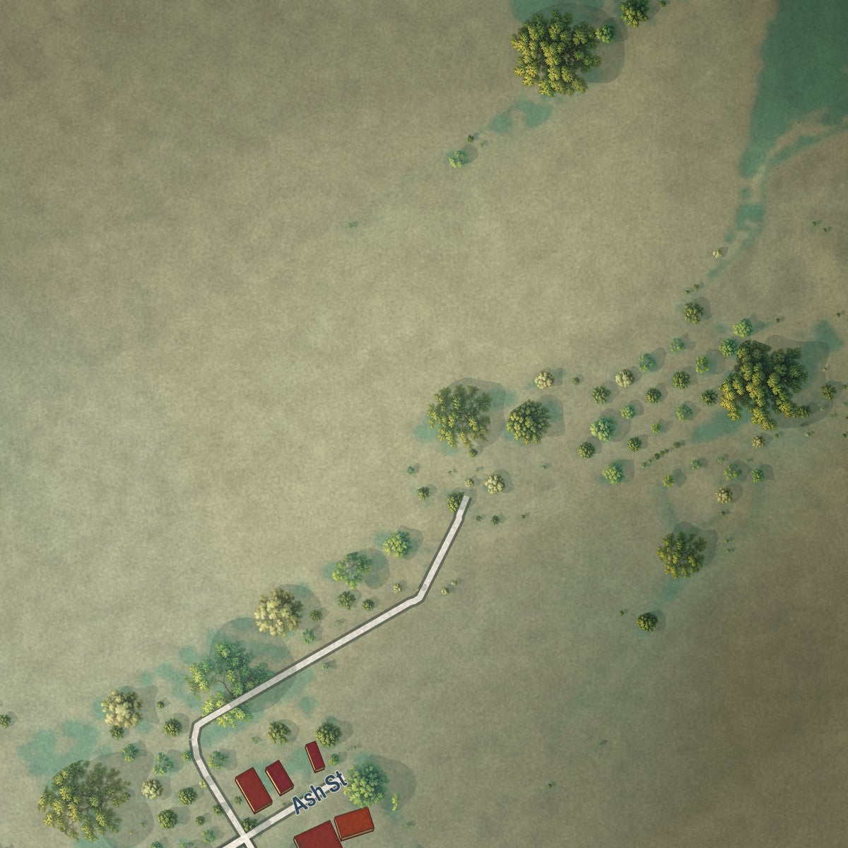 Second close-up of the map of Bardwell, Texas print showing more streets and buildings