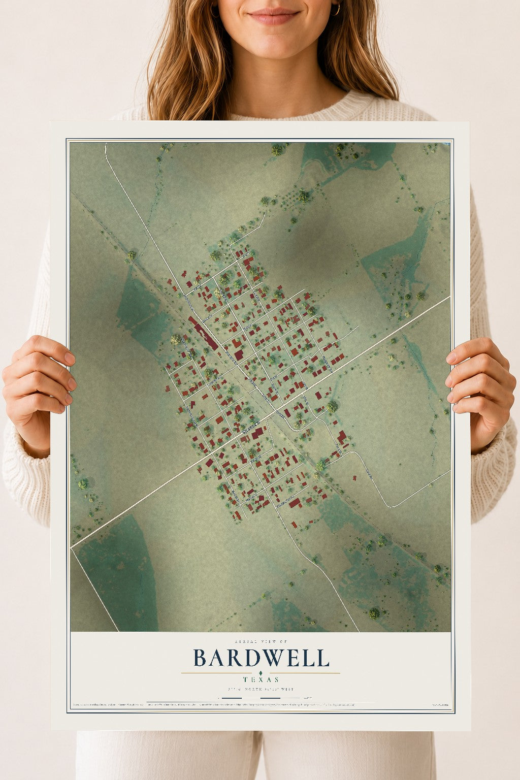 Map of Bardwell, Texas, 18 x 24 inch unframed archival matte print