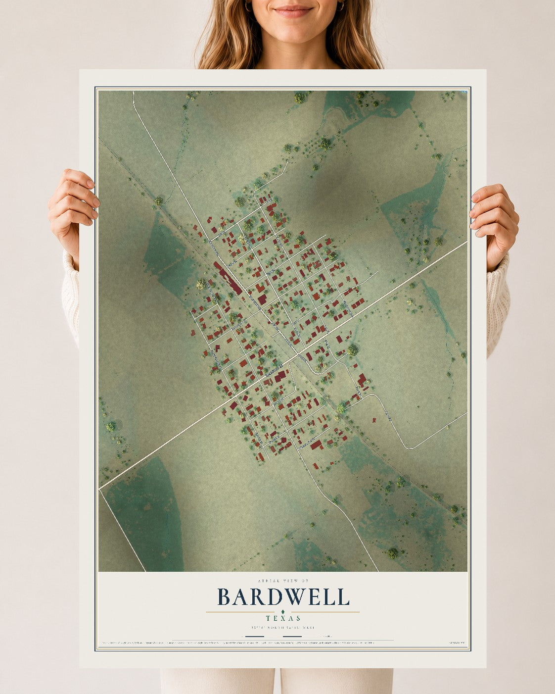 Map of Bardwell, Texas, 24 x 36 inch unframed archival matte print