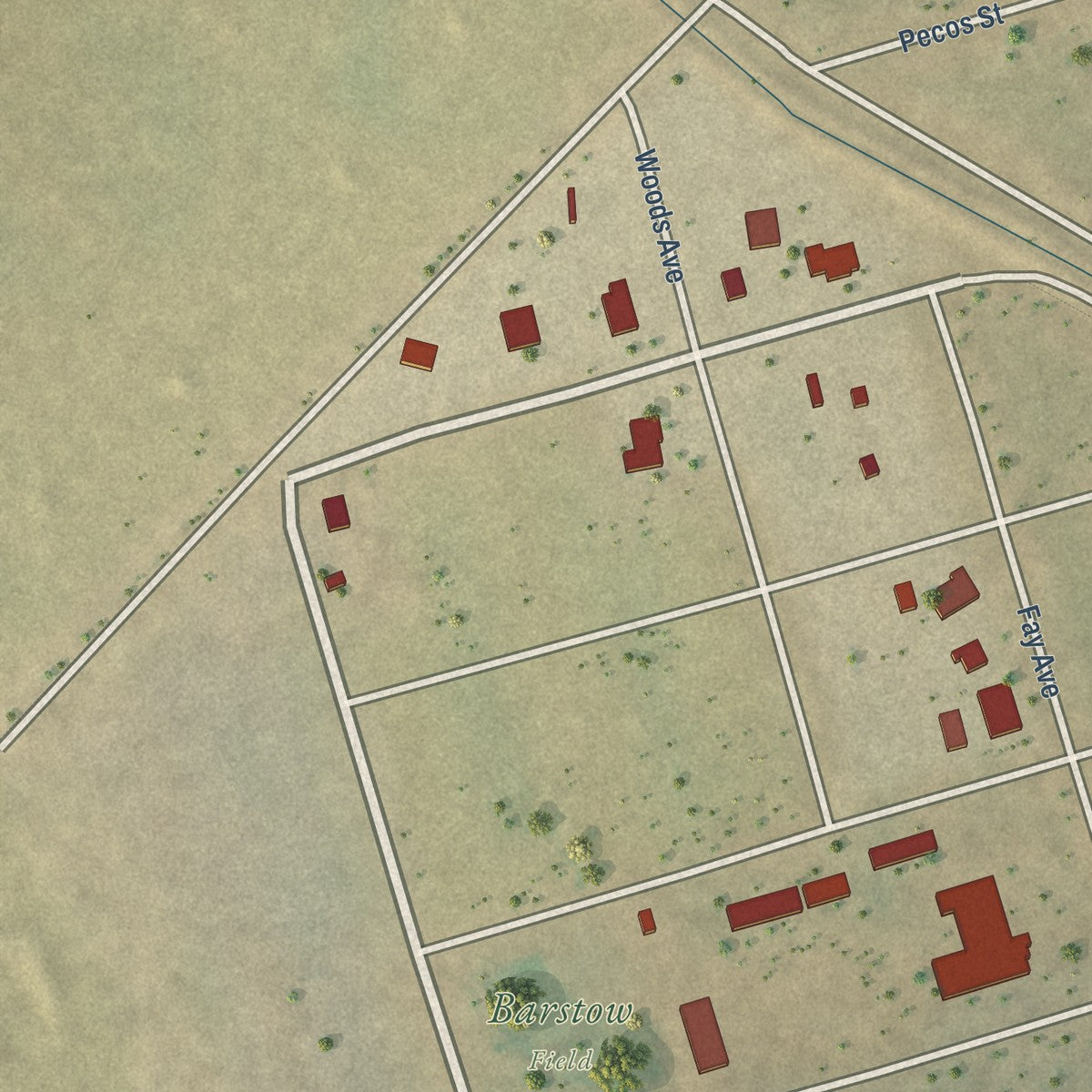 Second close-up of the map of Barstow, Texas print showing more streets and buildings