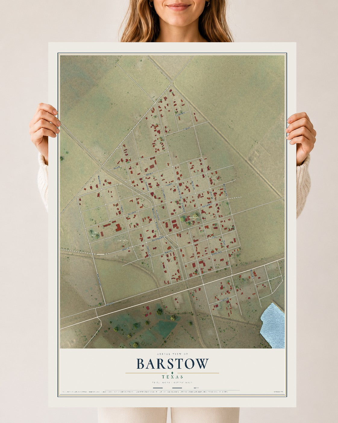 Map of Barstow, Texas, 24 x 36 inch unframed archival matte print