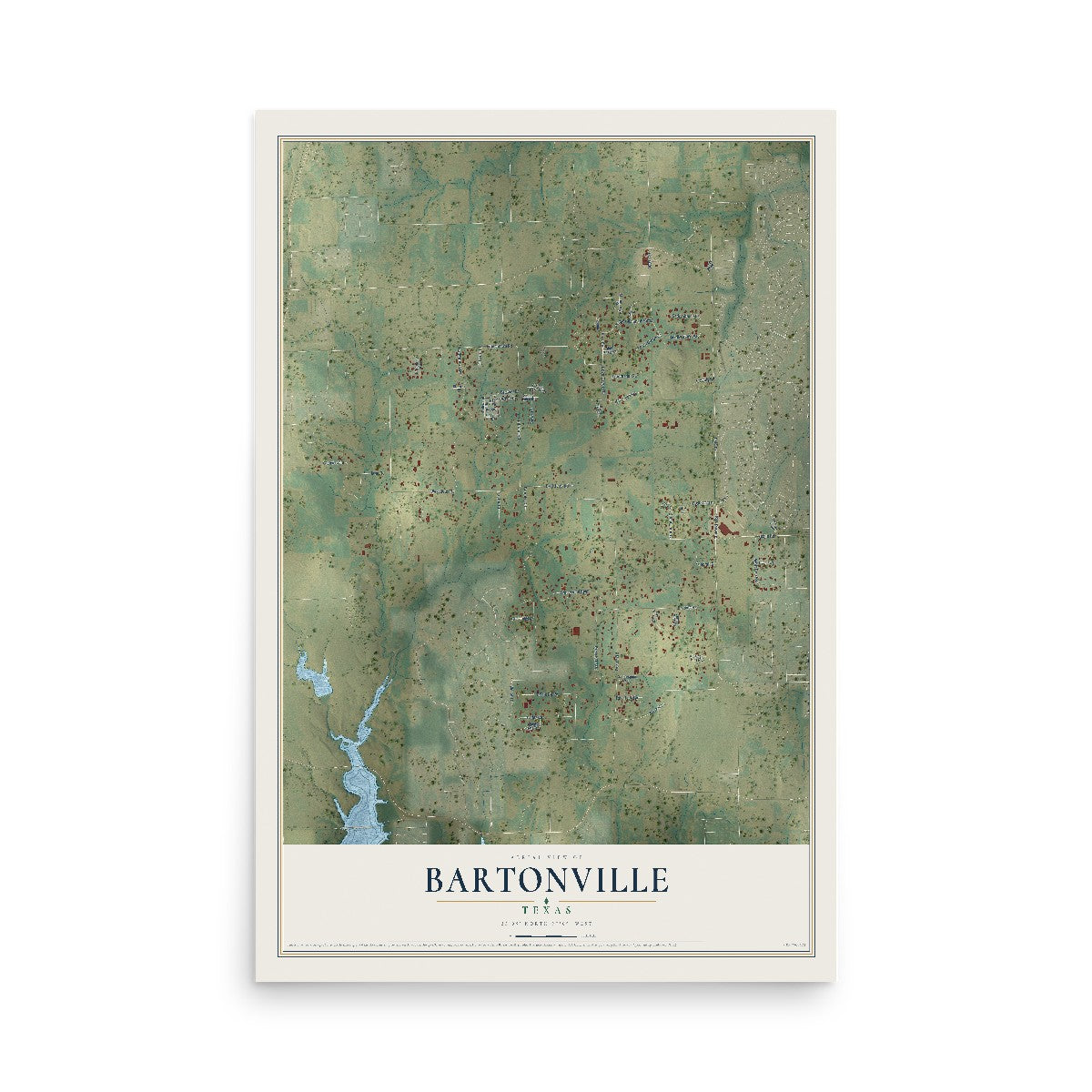 Map of Bartonville, Texas, 12 x 18 inch unframed archival matte print