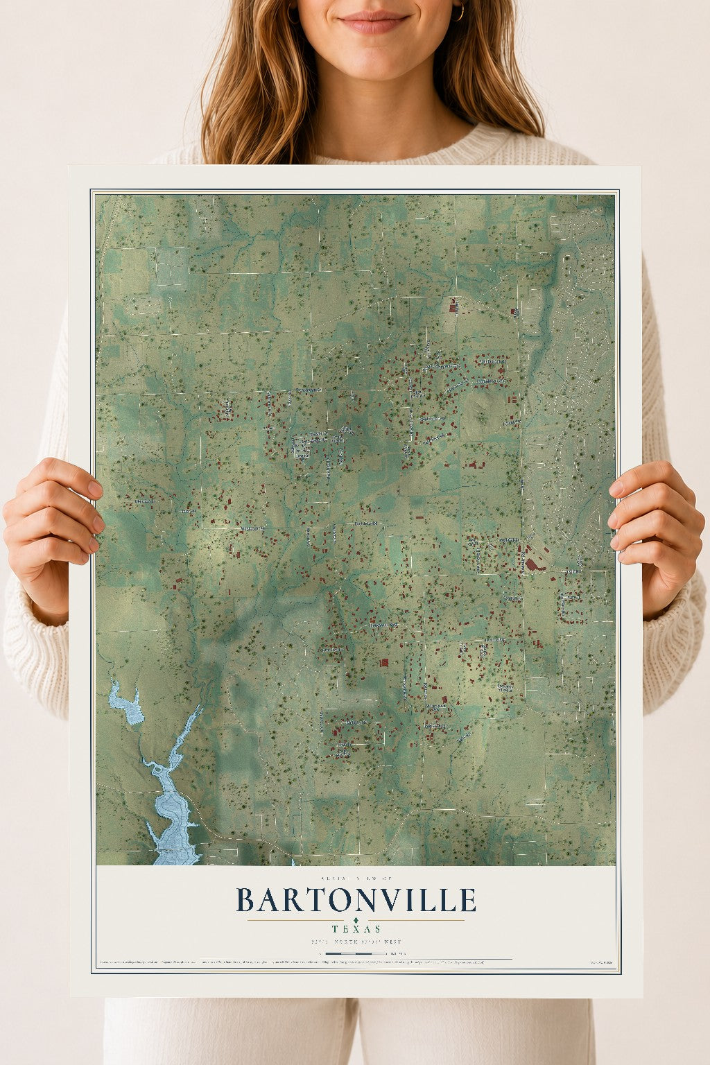 Map of Bartonville, Texas, 18 x 24 inch unframed archival matte print