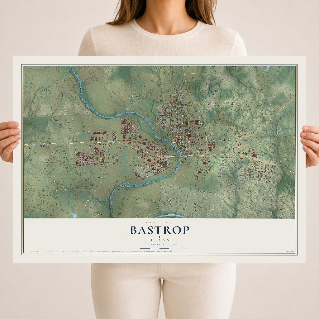 Map of Bastrop, Texas, 18 x 24 inch unframed archival matte print
