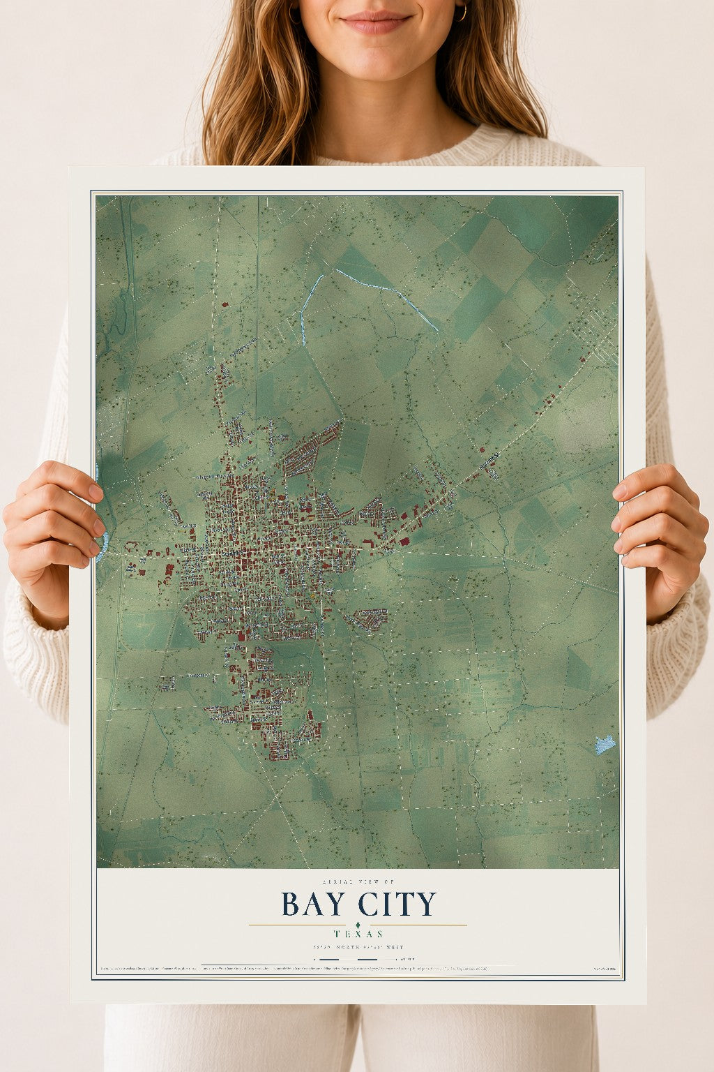 Map of Bay City, Texas, 18 x 24 inch unframed archival matte print