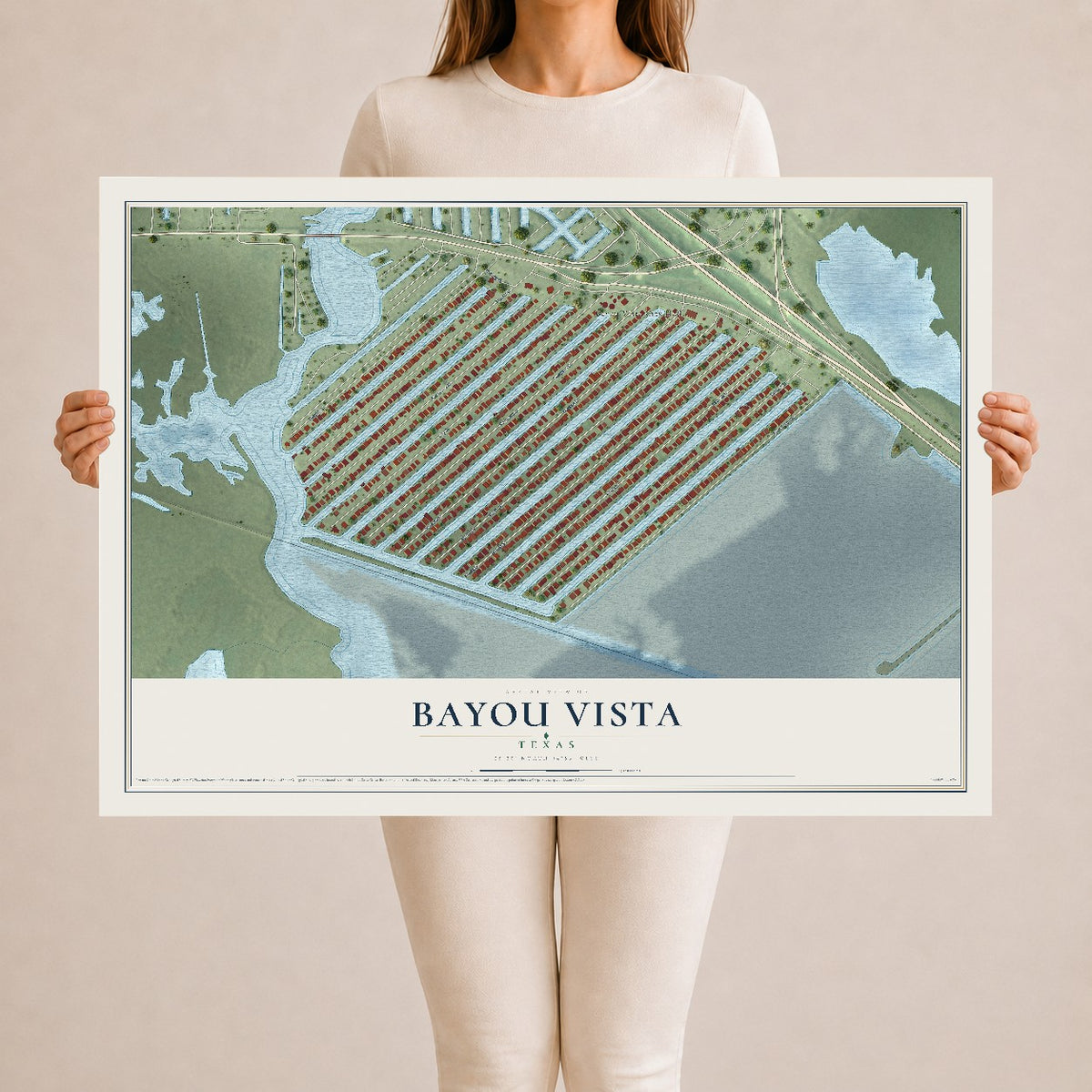 Map of Bayou Vista, Texas, 24 x 36 inch unframed archival matte print