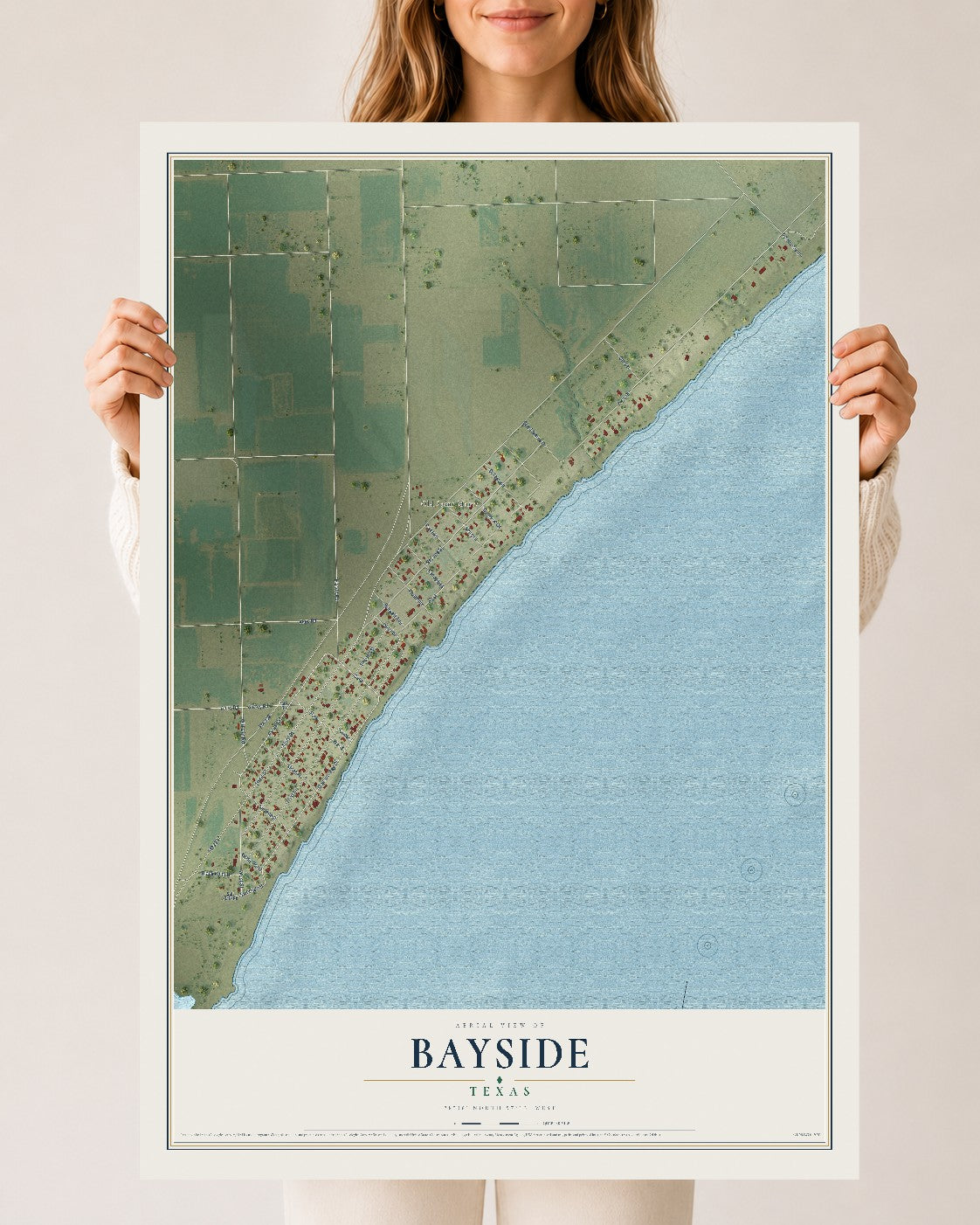 Map of Bayside, Texas, 24 x 36 inch unframed archival matte print