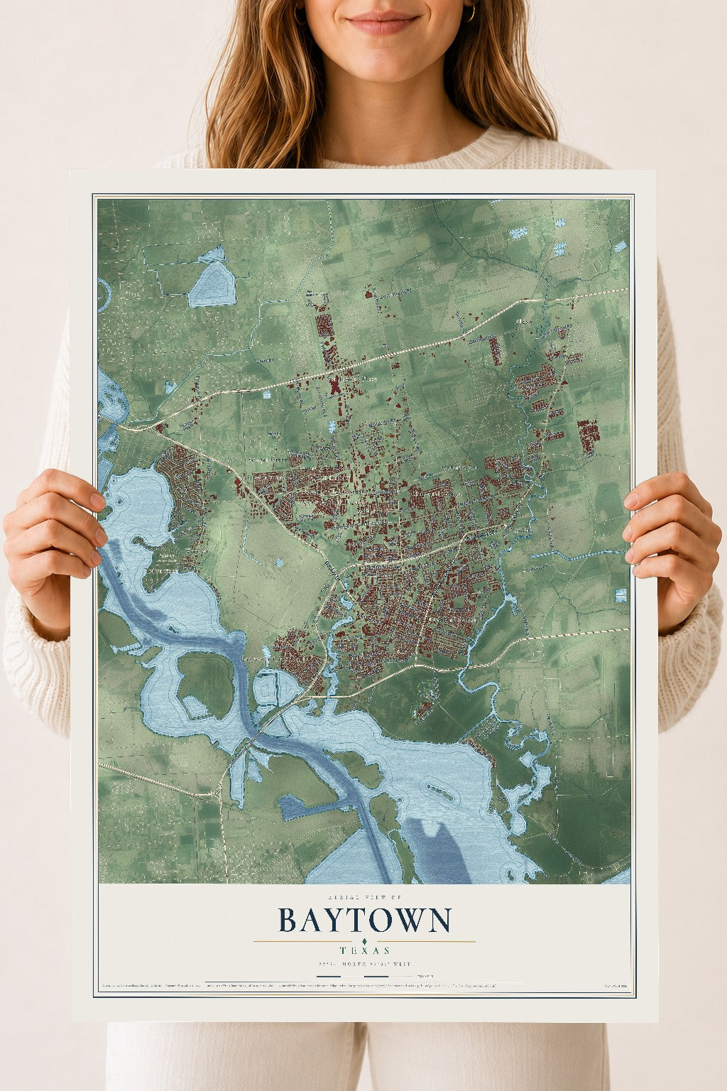 Map of Baytown, Texas, 18 x 24 inch unframed archival matte print