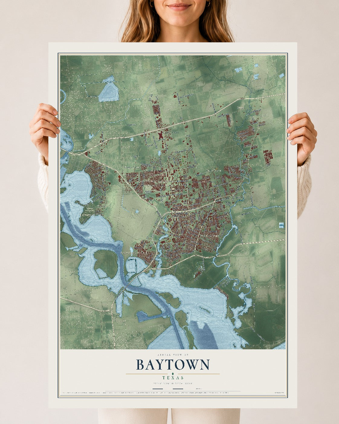 Map of Baytown, Texas, 24 x 36 inch unframed archival matte print