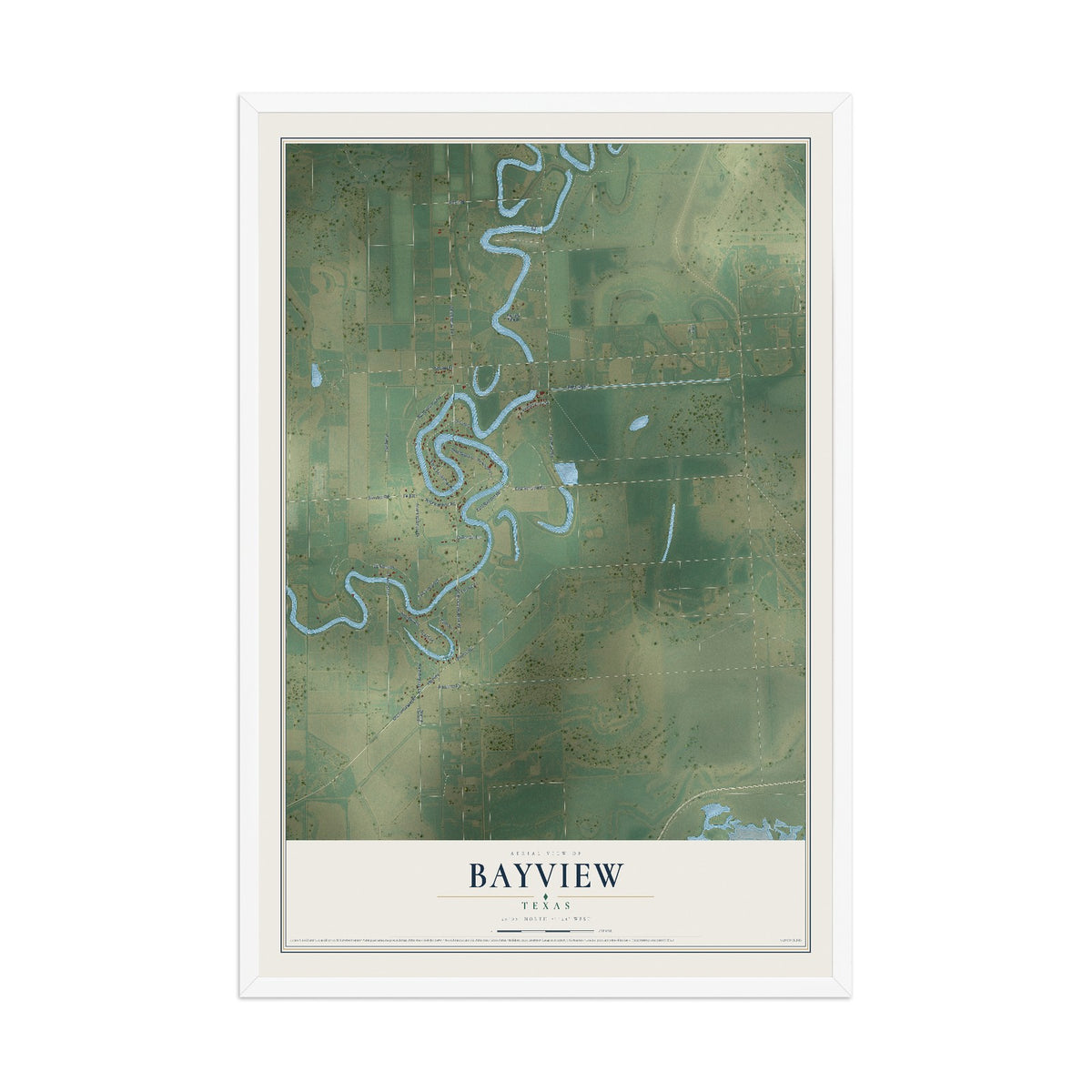 Map of Bayview, Texas, 12 x 18 inch print in a white wood frame