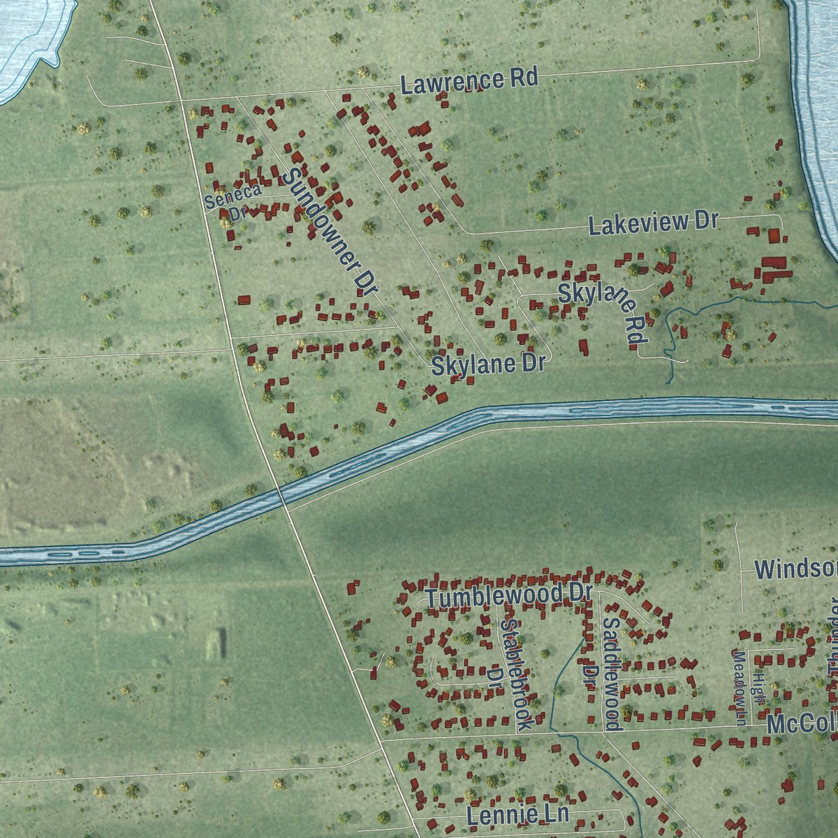 Close-up of the map of Beach City, Texas print showing street and building detail