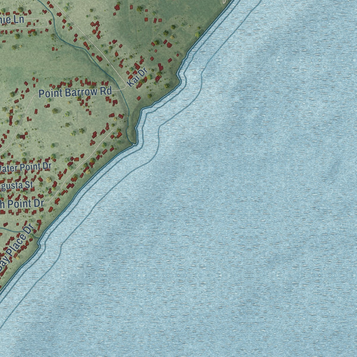 Second close-up of the map of Beach City, Texas print showing more streets and buildings
