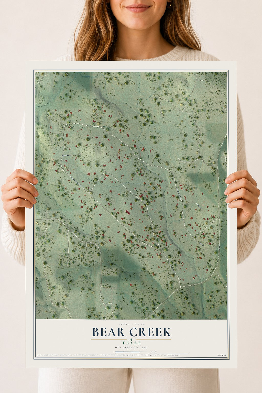 Map of Bear Creek, Texas, 18 x 24 inch unframed archival matte print