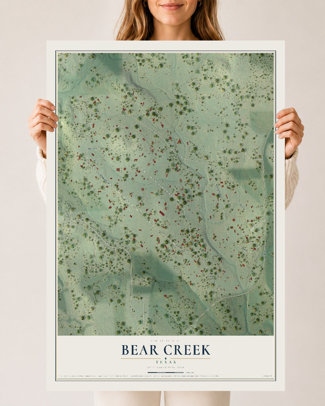 Map of Bear Creek, Texas, 24 x 36 inch unframed archival matte print