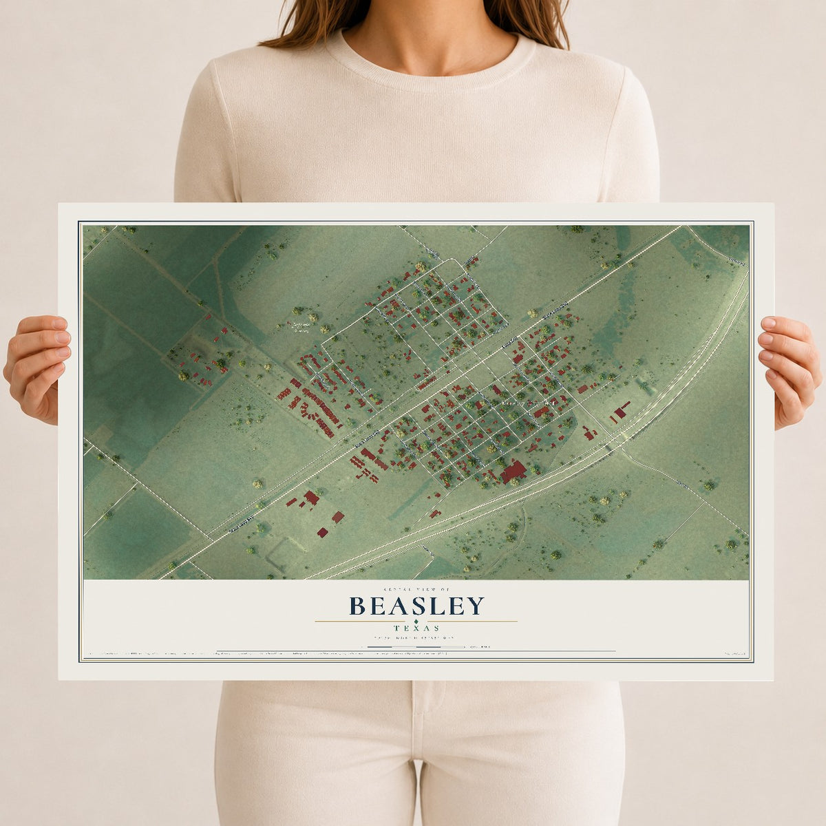 Map of Beasley, Texas, 12 x 18 inch unframed archival matte print