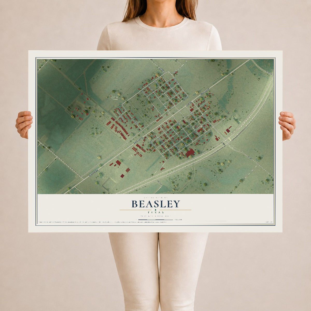 Map of Beasley, Texas, 24 x 36 inch unframed archival matte print