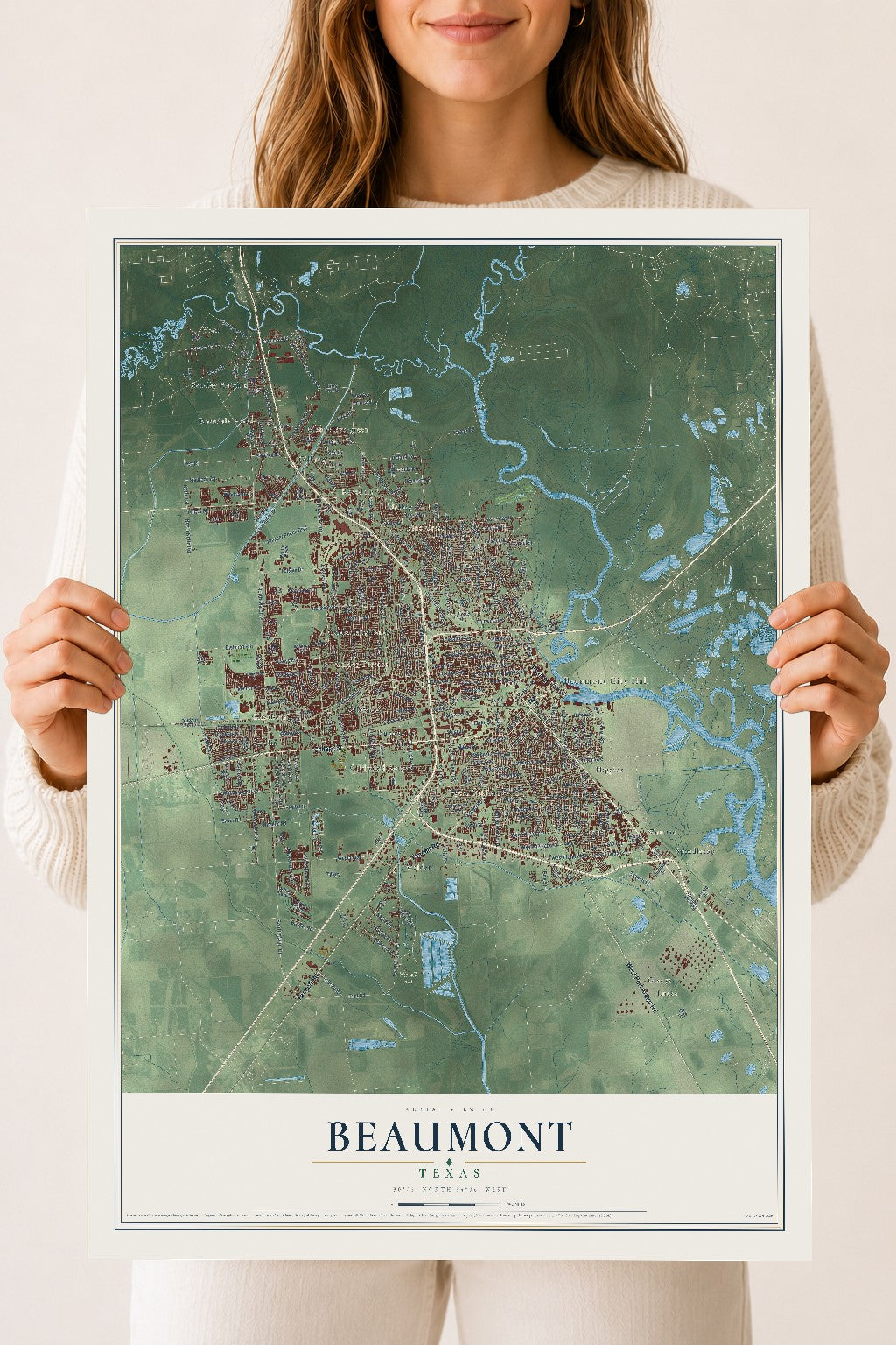 Map of Beaumont, Texas, 18 x 24 inch unframed archival matte print