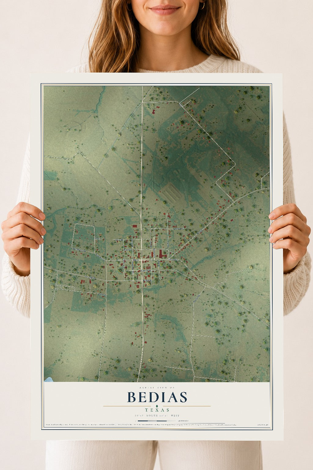 Map of Bedias, Texas, 18 x 24 inch unframed archival matte print
