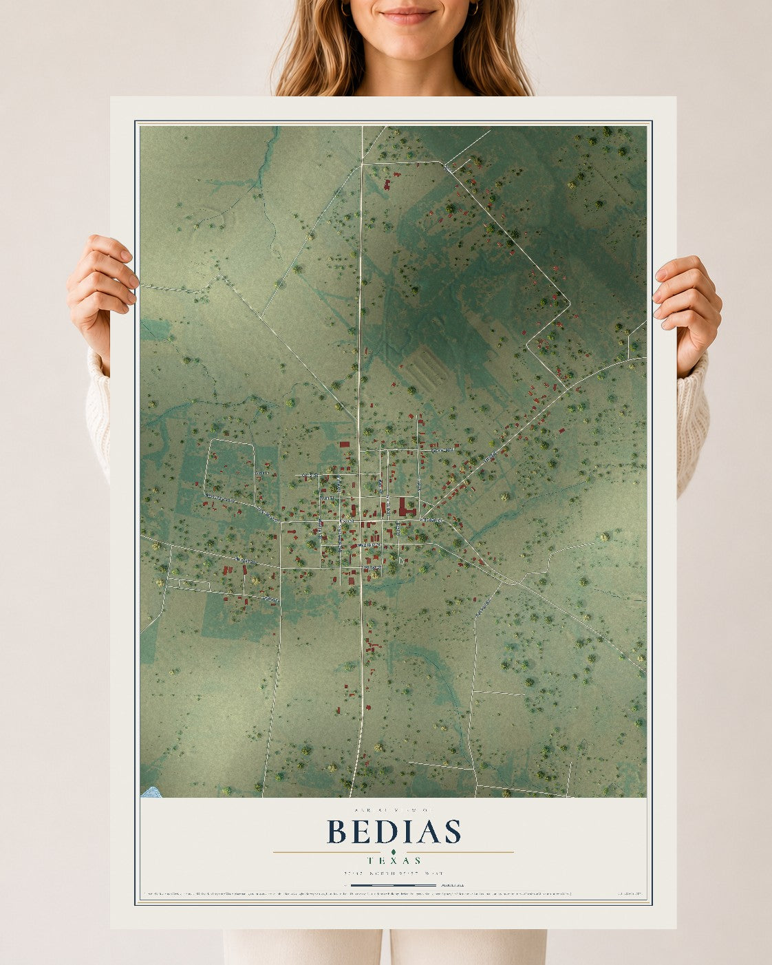 Map of Bedias, Texas, 24 x 36 inch unframed archival matte print