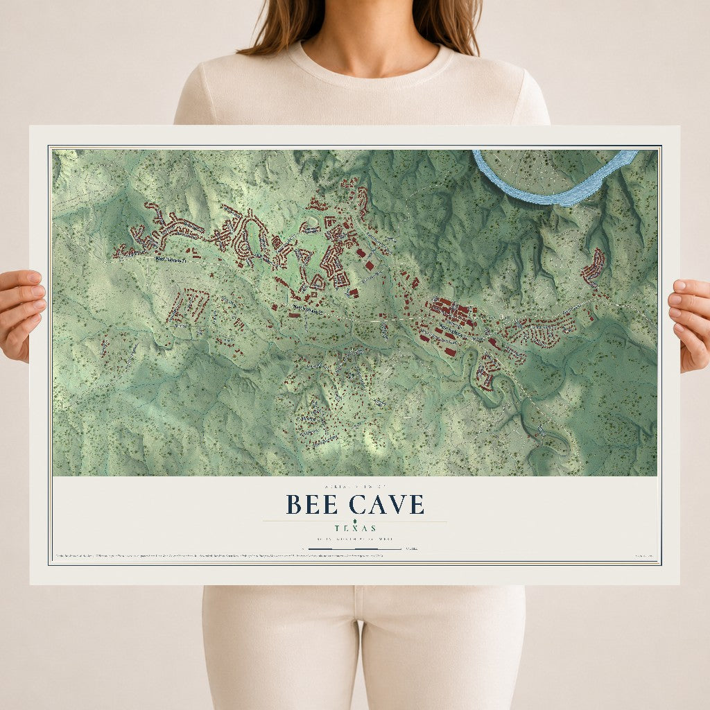 Map of Bee Cave, Texas, 18 x 24 inch unframed archival matte print