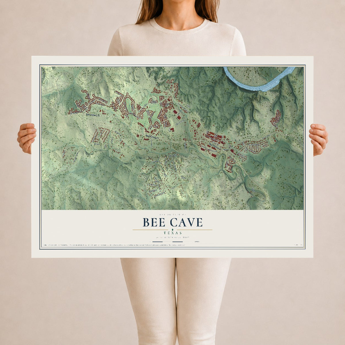 Map of Bee Cave, Texas, 24 x 36 inch unframed archival matte print
