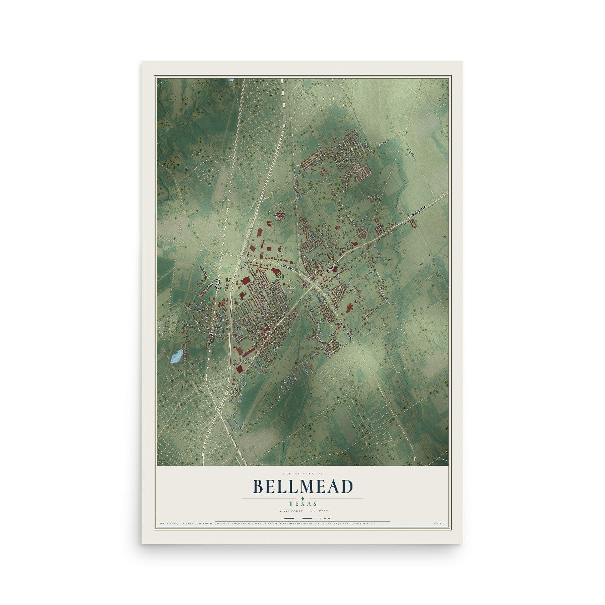 Map of Bellmead, Texas, 12 x 18 inch unframed archival matte print