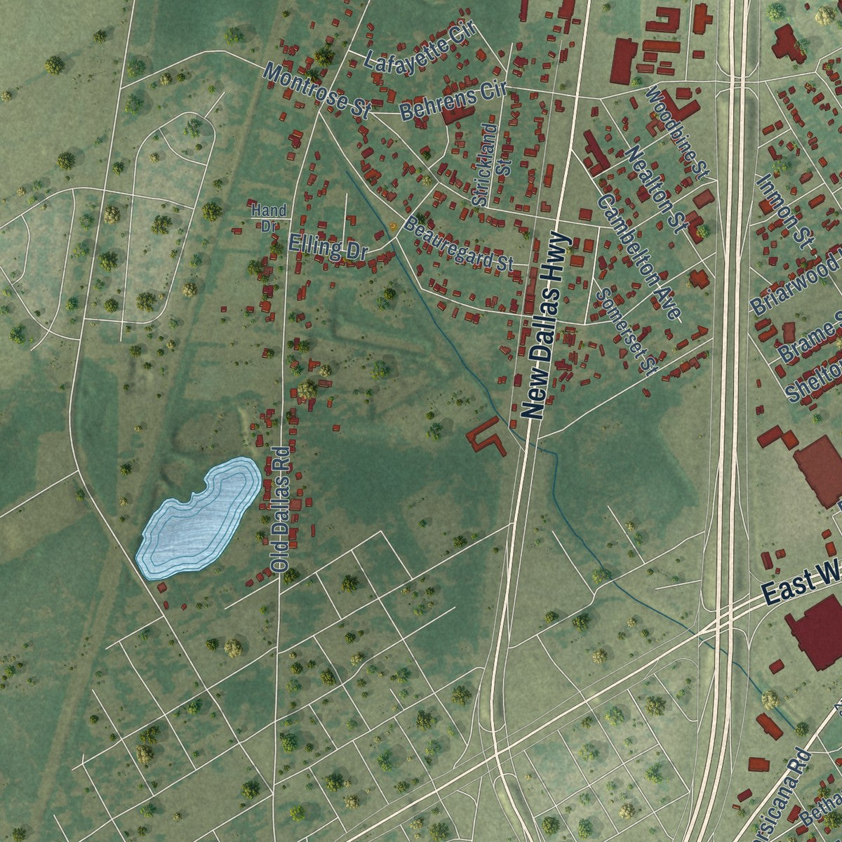 Second close-up of the map of Bellmead, Texas print showing more streets and buildings