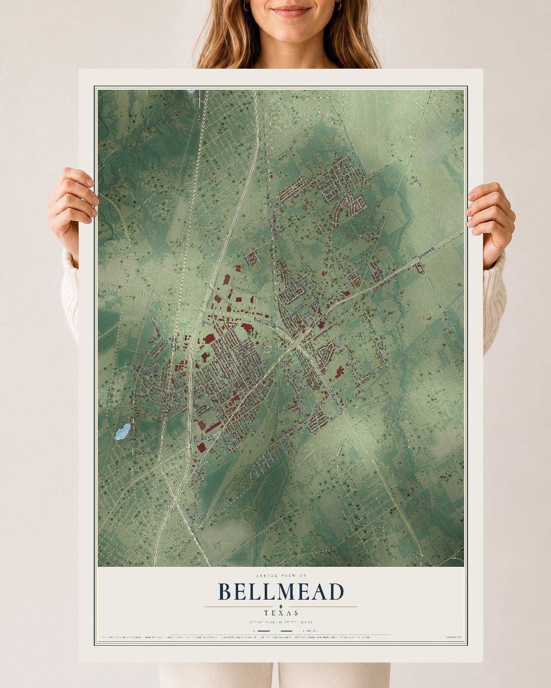 Map of Bellmead, Texas, 24 x 36 inch unframed archival matte print