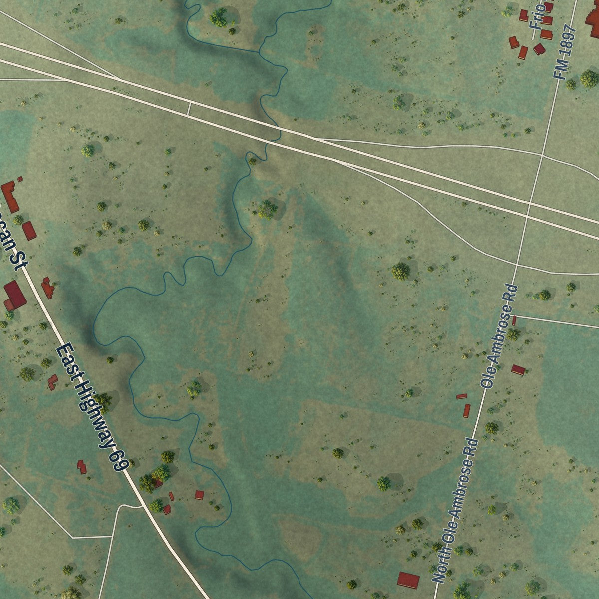 Second close-up of the map of Bells, Texas print showing more streets and buildings