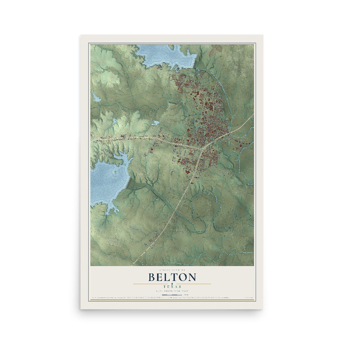 Map of Belton, Texas, 12 x 18 inch unframed archival matte print