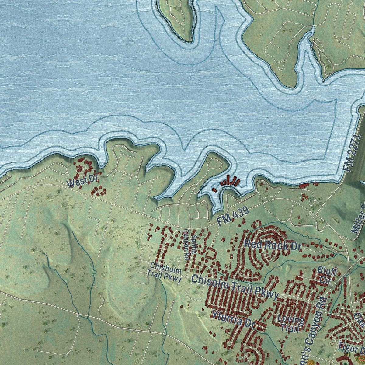 Second close-up of the map of Belton, Texas print showing more streets and buildings
