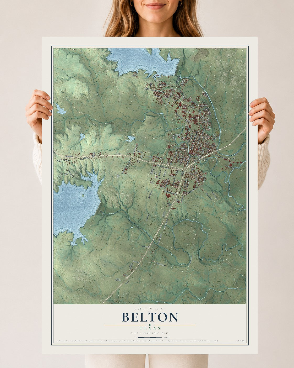 Map of Belton, Texas, 24 x 36 inch unframed archival matte print