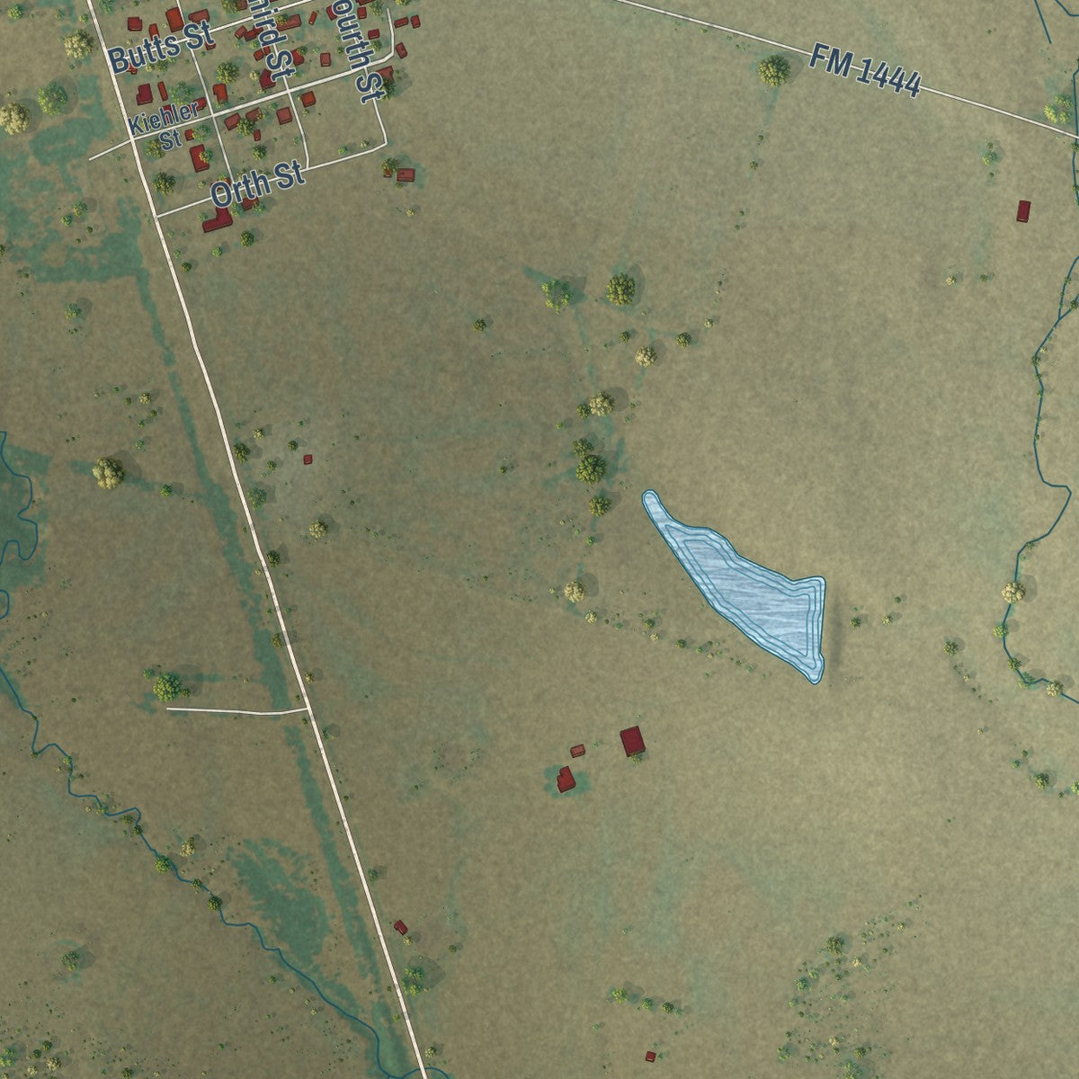 Close-up of the map of Ben Arnold, Texas print showing street and building detail