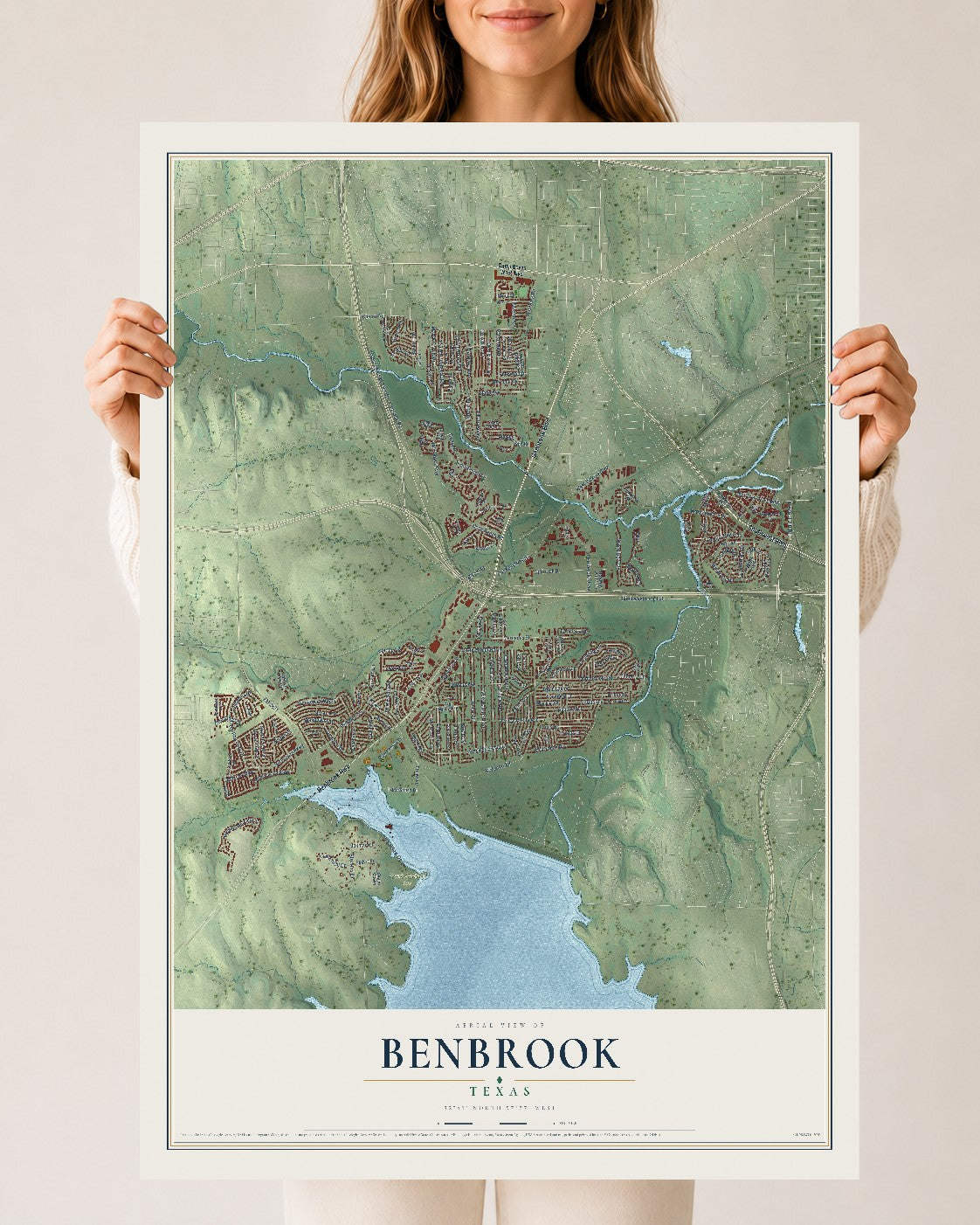 Map of Benbrook, Texas, 24 x 36 inch unframed archival matte print
