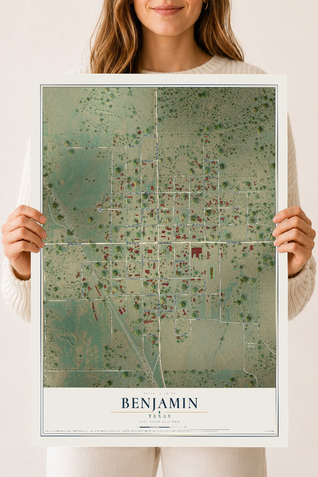 Map of Benjamin, Texas, 18 x 24 inch unframed archival matte print