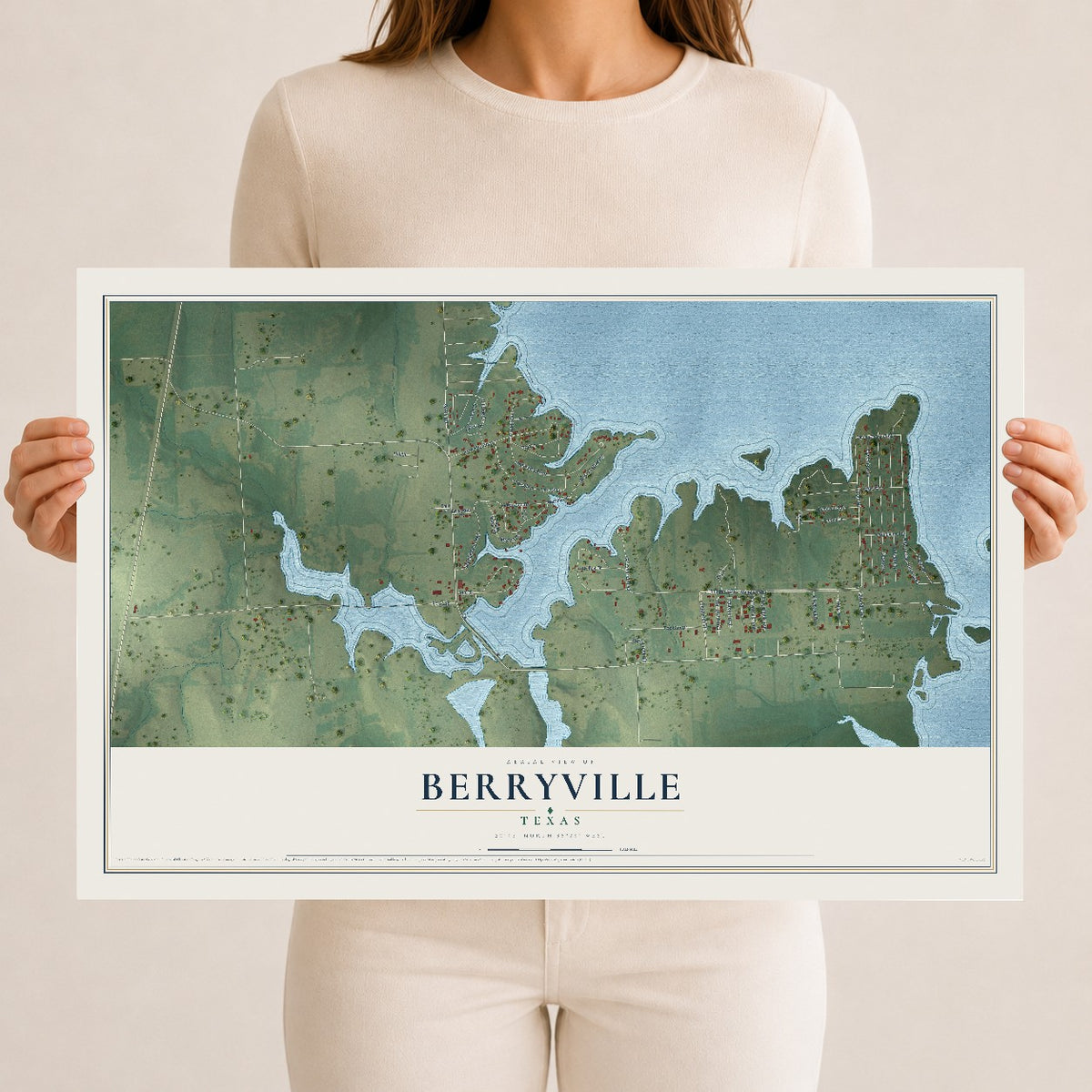 Map of Berryville, Texas, 12 x 18 inch unframed archival matte print
