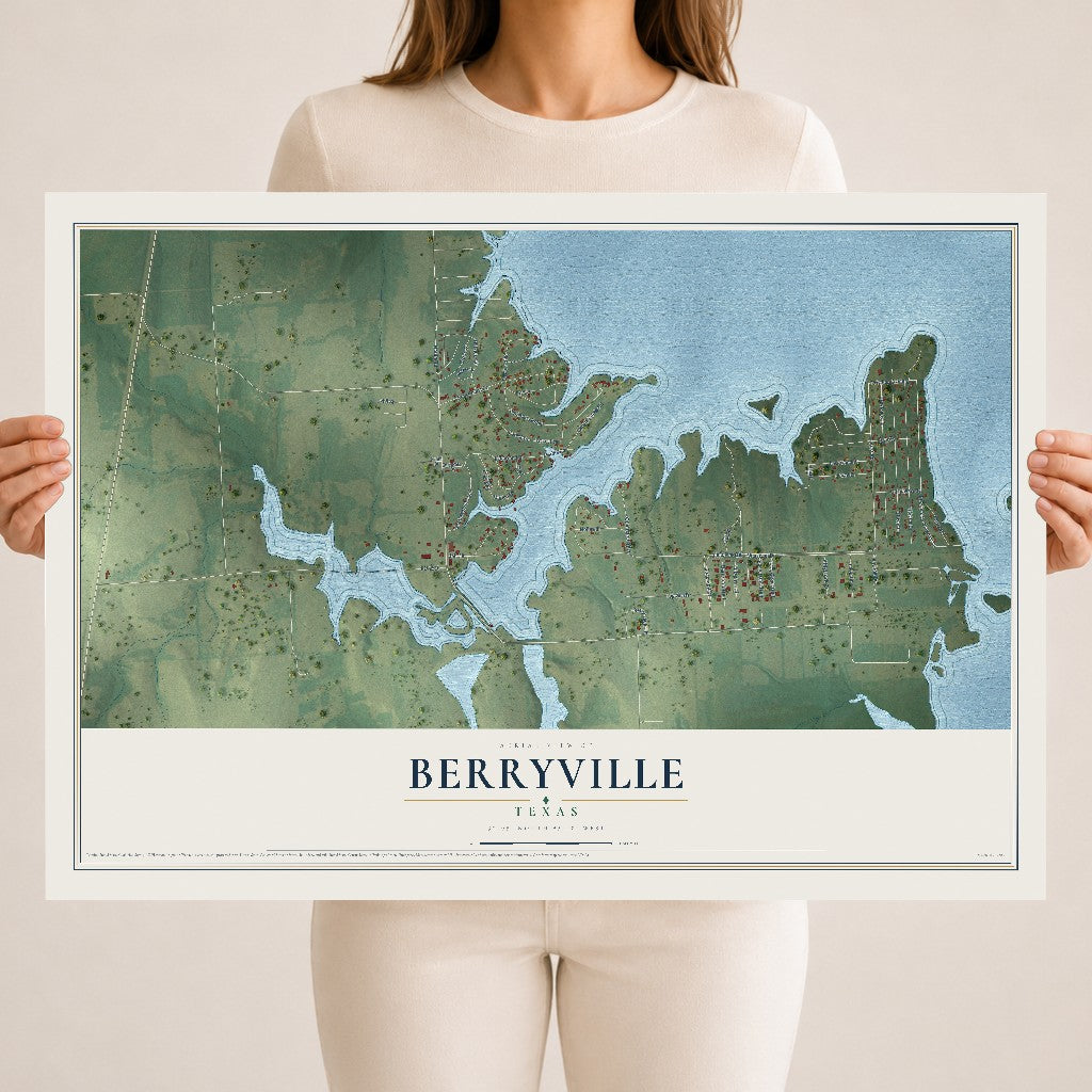 Map of Berryville, Texas, 18 x 24 inch unframed archival matte print