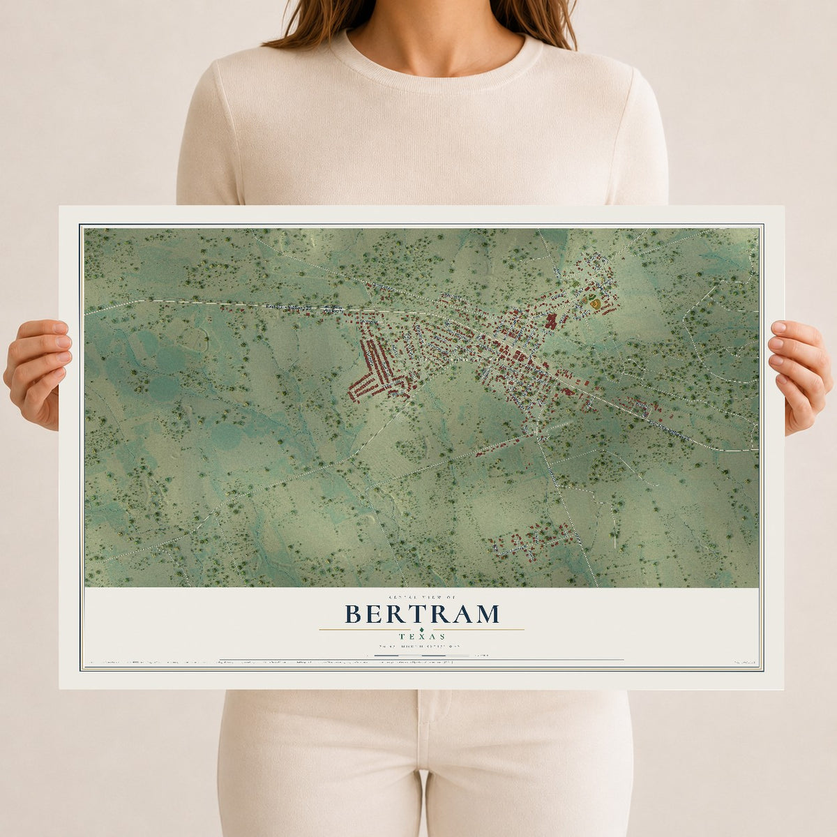 Map of Bertram, Texas, 12 x 18 inch unframed archival matte print
