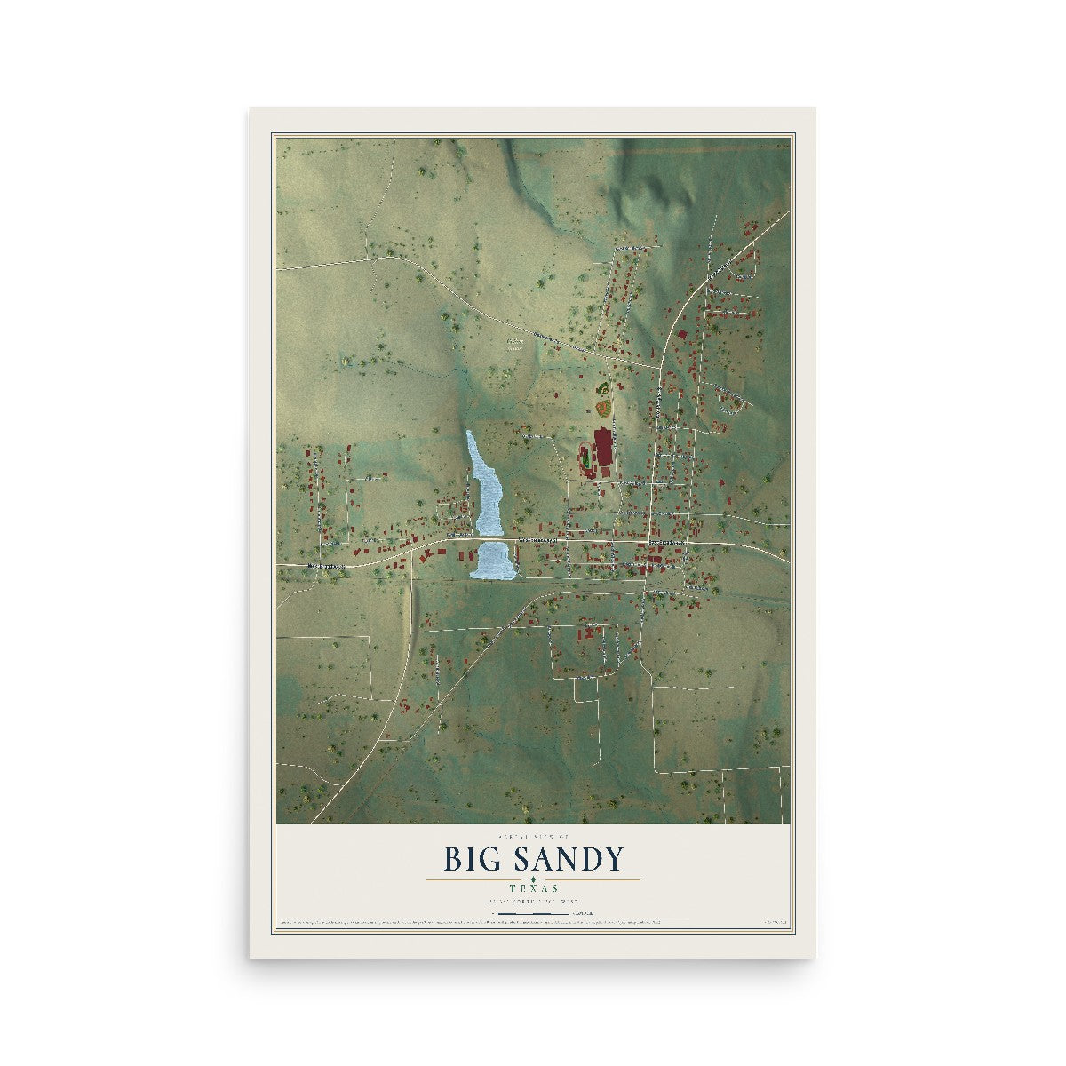 Map of Big Sandy, Texas, 12 x 18 inch unframed archival matte print