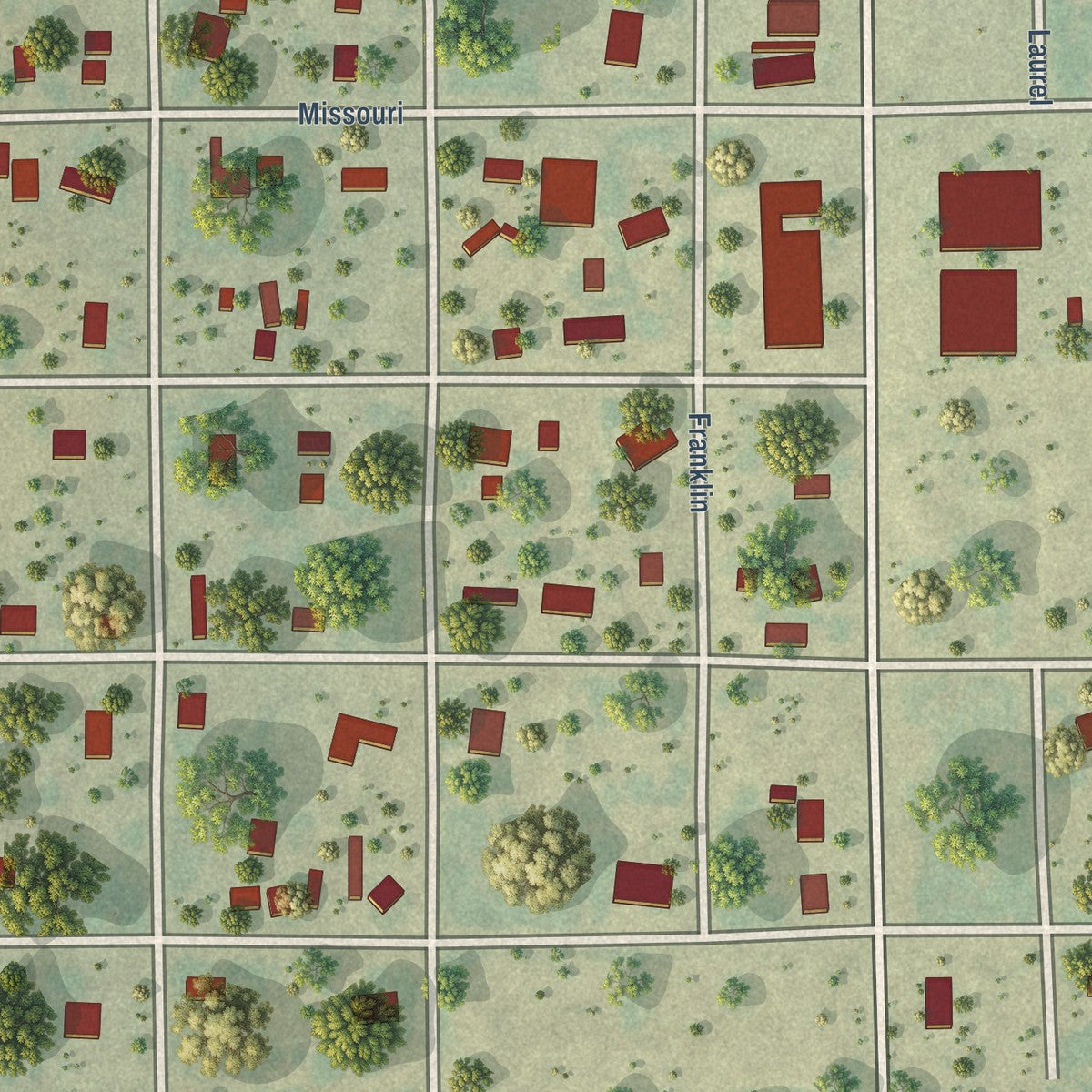 Close-up of the map of Big Wells, Texas print showing street and building detail