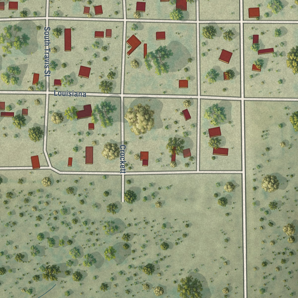 Second close-up of the map of Big Wells, Texas print showing more streets and buildings