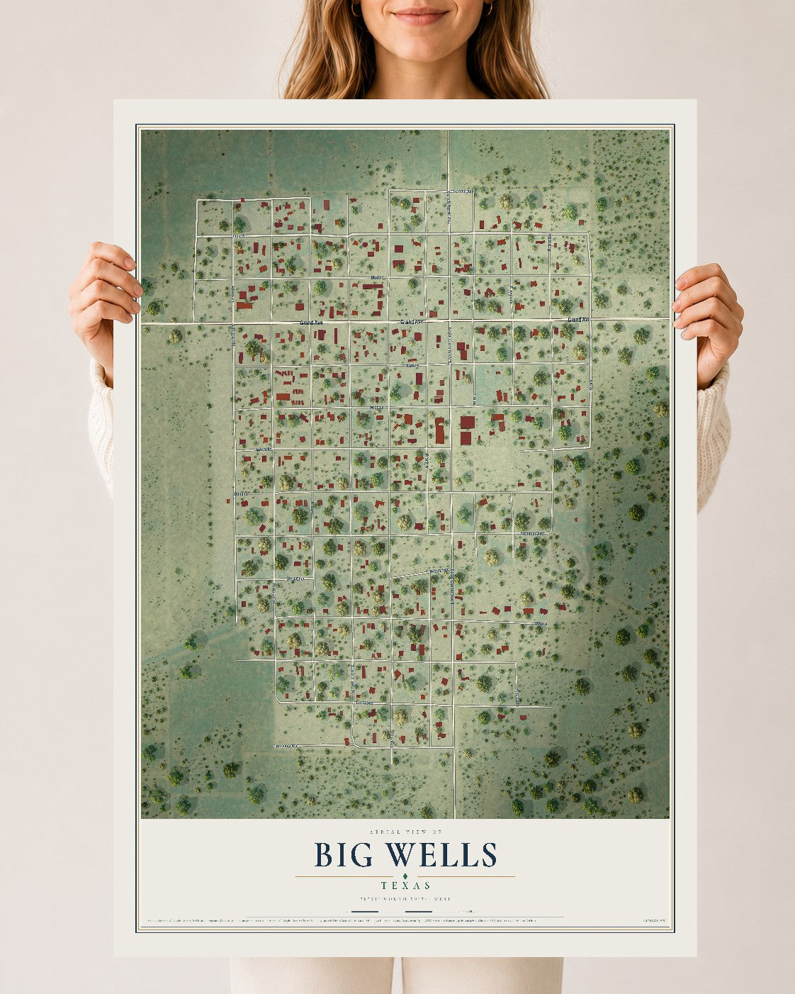Map of Big Wells, Texas, 24 x 36 inch unframed archival matte print