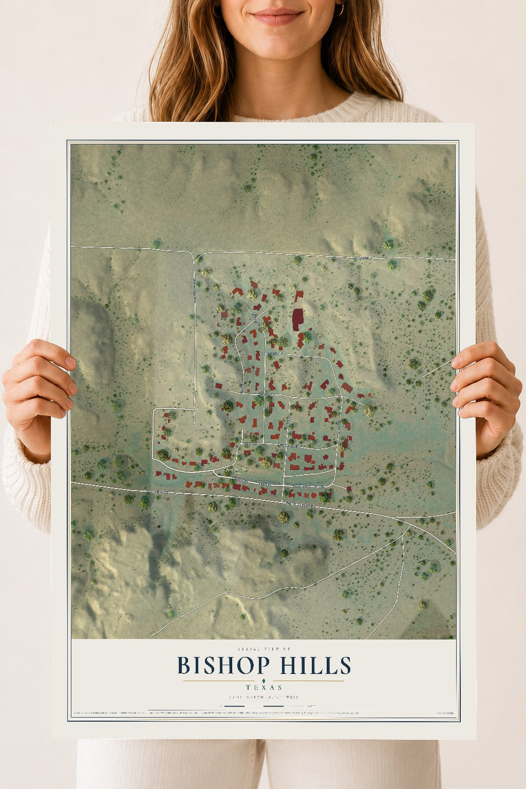 Map of Bishop Hills, Texas, 18 x 24 inch unframed archival matte print