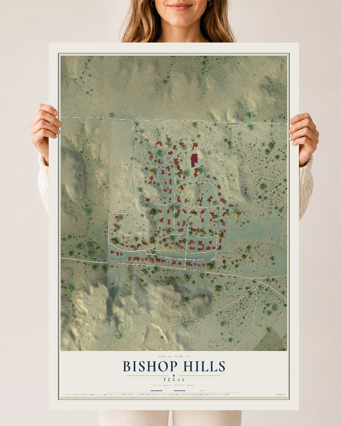 Map of Bishop Hills, Texas, 24 x 36 inch unframed archival matte print