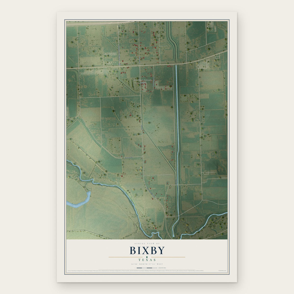 Bixby, Texas map print, the full design