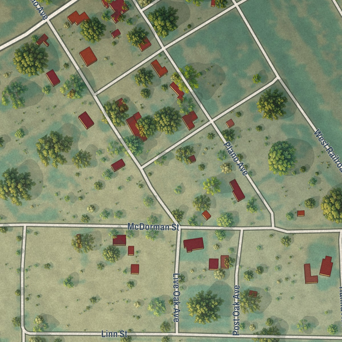 Second close-up of the map of Blackwell, Texas print showing more streets and buildings