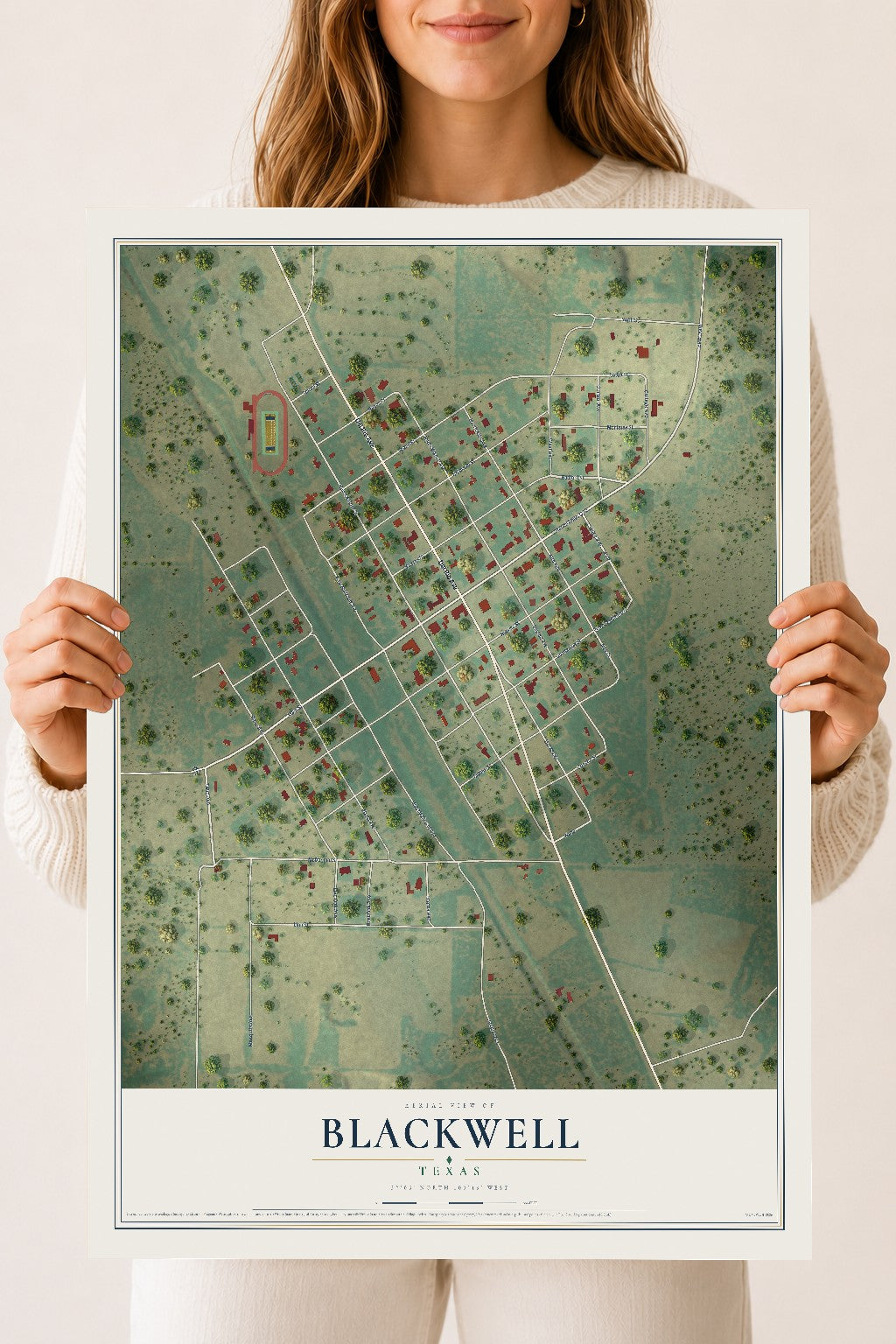 Map of Blackwell, Texas, 18 x 24 inch unframed archival matte print
