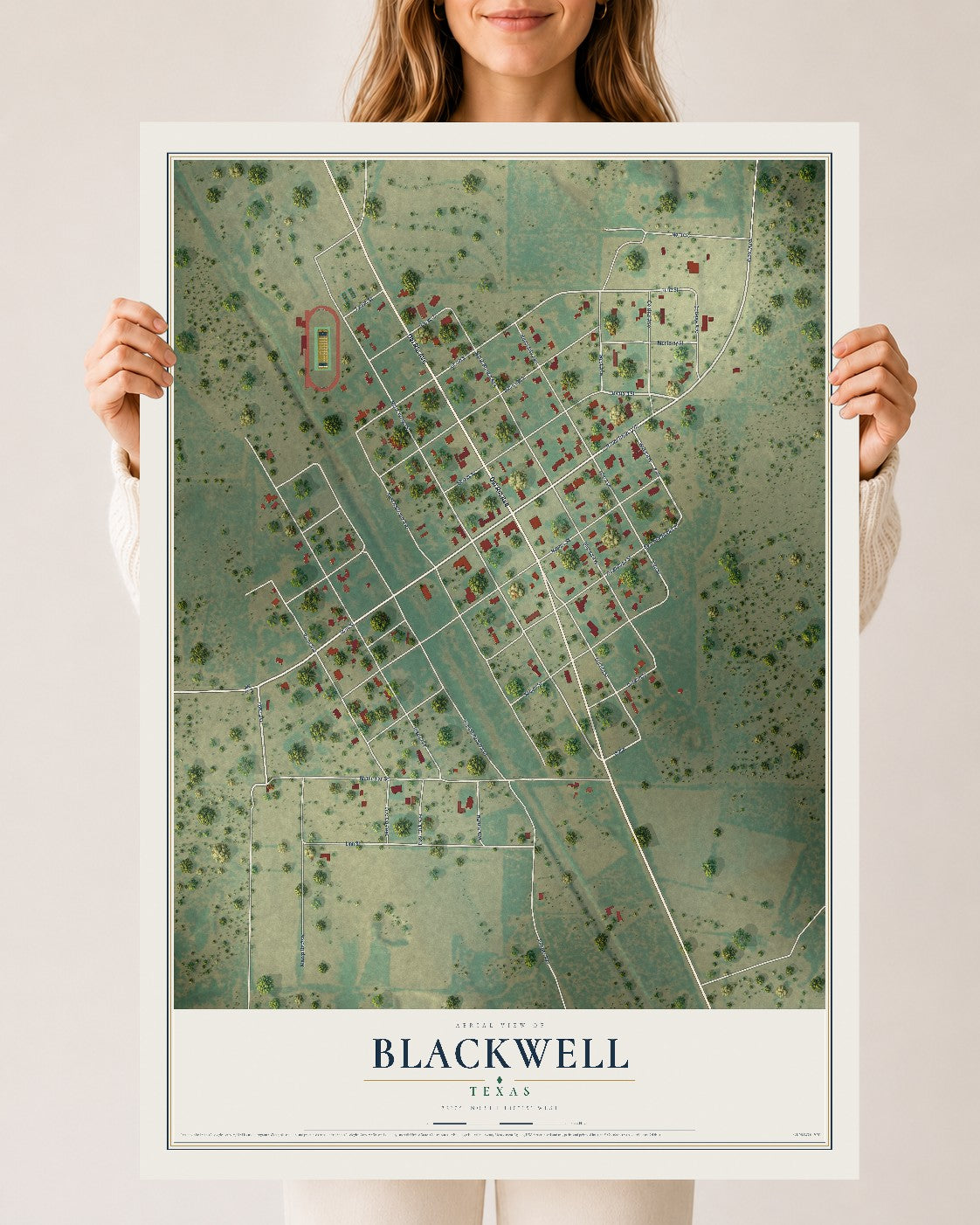 Map of Blackwell, Texas, 24 x 36 inch unframed archival matte print